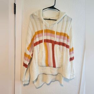 Pol Stripe Knit Oversize Pullover Hoodie Sweater Small